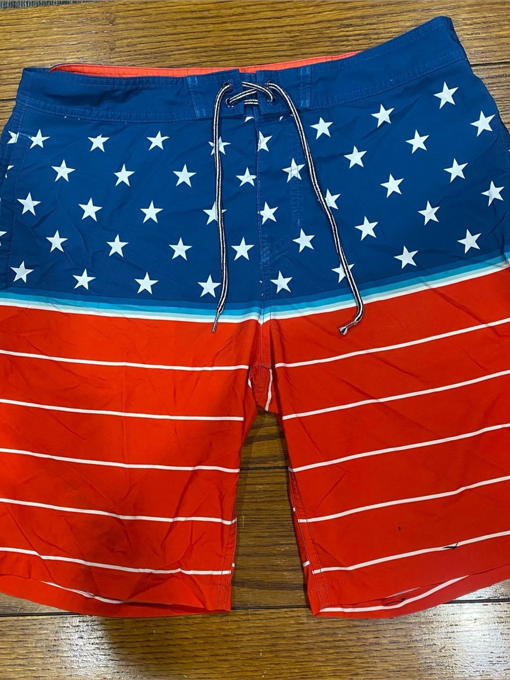 Men's Red & Blue Star Stripe Swim Trunks